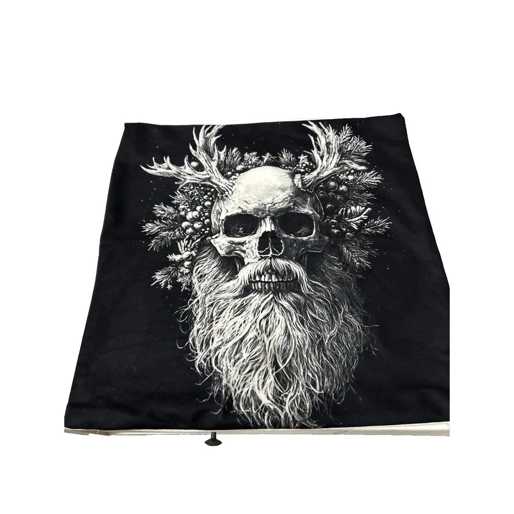 Santa Skull Pillowcase forest spirit pagan aesthetic black white tattoo festive